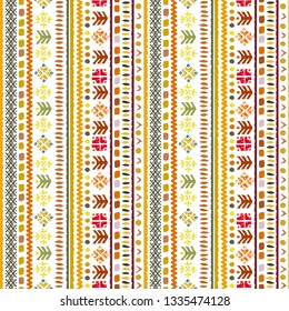 Tribal art, ethnic seamless pattern. Vintage border background. Repeating striped print. Fabric design, wallpaper