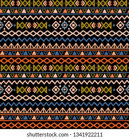 Tribal art, ethnic seamless pattern. Abstract geometric background texture. Repeating folk print. Fabric design, wallpaper