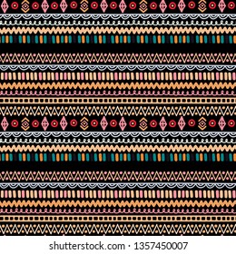 Tribal art, ethnic seamless pattern. Vintage border background. Repeating print. Fabric design, wallpaper