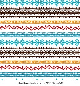 Tribal art ethnic seamless pattern. Folk abstract geometric repeating background texture. Fabric design. Wallpaper - vector 