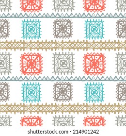 Tribal art ethnic seamless pattern. Folk abstract geometric repeating background texture. Fabric design. Wallpaper - vector 