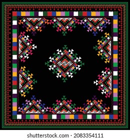 Tribal art frame ethnic Boho seamless pattern on fabric patchwork texture,Traditional ornament, folk motive, use for wallpaper frame and pillow cover

