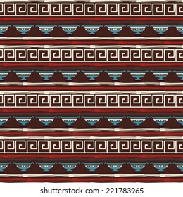 Tribal art Greece vintage ethnic seamless pattern. Meander. Greek borders. Folk abstract repeating background texture. Cloth design. Wallpaper 