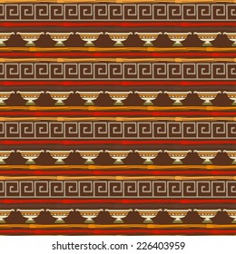 Tribal art Greece vintage ethnic seamless pattern. Meander. Greek borders. Folk abstract repeating background texture. Cloth design. Wallpaper 