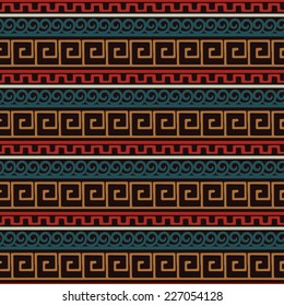 Tribal art Greece vintage ethnic seamless pattern. Meander. Greek borders. Folk abstract repeating background texture. Cloth design. Wallpaper