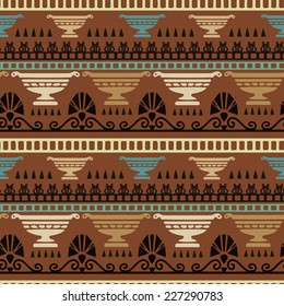 Tribal art Greece vintage ethnic seamless pattern. Greek borders. Folk abstract repeating background texture. Cloth design. Wallpaper 