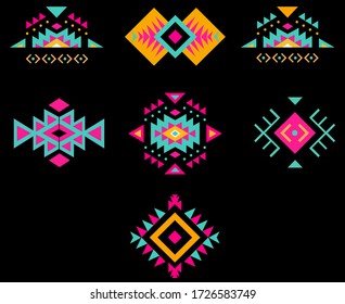 Tribal art icons. Ethnic geometric print. Aztec colorful elements for your patterns,background and texture.vector illustration.