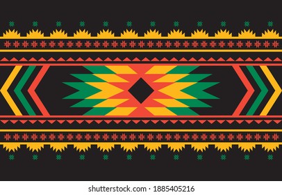 Tribal Art Ikat Ogee in traditional classic Yellow,Green and orange colors,Seamless pattern