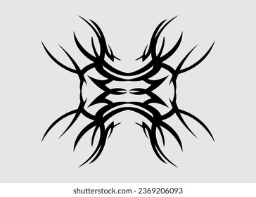 Tribal art motif, sharp black abstract symmetrical wing motif