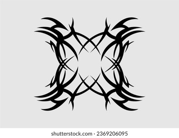 Tribal art motif, sharp black abstract symmetrical wing motif