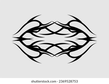 Tribal art motif, sharp black abstract symmetrical wing motif