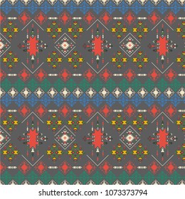 Tribal art  pattern. Ethnic geometric print. Aztec colorful repeating background texture. vector illustration