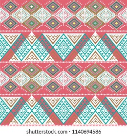 Tribal art pattern. Ethnic geometric print. Aztec colorful repeating background texture.