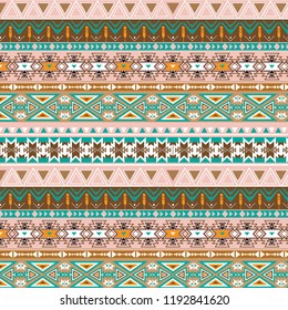 Tribal art pattern. Ethnic geometric print. Navajo and aztec repeating background texture. 