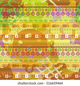 Tribal art print. Boho. Ethnic. Batik tiling background. Abstract seamless pattern, paint stains. Watercolor painting. Chaotic, random brush strokes. Distressed texture, wallpaper, wrapping