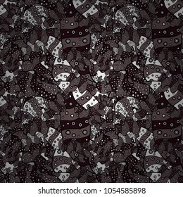 Tribal art print, vintage background. Background texture, wallpaper, theme in brown, black and white colors. Abstract ethnic vector seamless pattern.