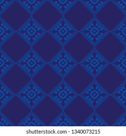 Tribal art seamless pattern. Blue. Ethnic print. Boho. Vector geometric black and white background. Can be used for social media, posters, email, print, ads designs.