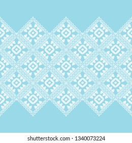 Tribal art seamless pattern. Blue. Ethnic print. Boho. Vector geometric black and white background. Can be used for social media, posters, email, print, ads designs.