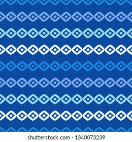 Tribal art seamless pattern. Blue. Ethnic print. Boho. Vector geometric black and white background. Can be used for social media, posters, email, print, ads designs.