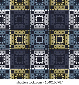 Tribal art seamless pattern. Color - gray, beige, white. Ethnic print. Boho. Vector geometric black and white background. Can be used for social media, posters, email, print, ads designs.
