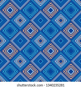 Tribal art seamless pattern. Color - blue, pink, white. Ethnic print. Boho. Vector geometric black and white background. Can be used for social media, posters, email, print, ads designs.