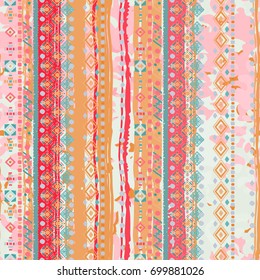 Tribal art seamless pattern. Distressed ethnic texture. Abstract repeating background