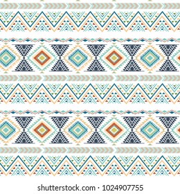 Tribal art seamless pattern. Ethnic geometric print. Aztec colorful repeating background texture. 