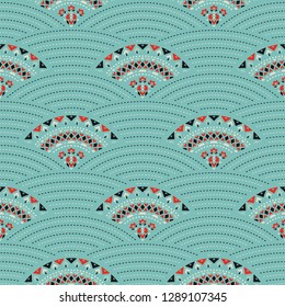 Tribal art seamless pattern. Ethnic geometric print. Mosaic colorful repeating texture.