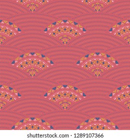 Tribal art seamless pattern. Ethnic geometric print. Mosaic colorful repeating texture.