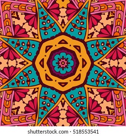 Tribal art seamless pattern. Ethnic geometric print. Colorful repeating background texture.