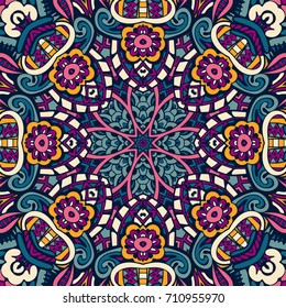 Tribal art seamless pattern. Ethnic geometric print. Colorful repeating background texture. Fabric, cloth design, wallpaper, wrapping