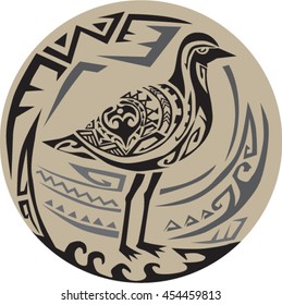 Tribal Art style illustration of a Pacific golden plover, Pluvialis fluva or kolea, a medium-sized plover standing viewed from the side set inside circle. 