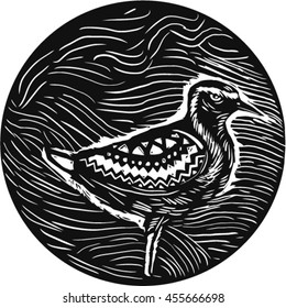 Tribal Art style illustration of a Pacific golden plover, Pluvialis fluva or kolea, a medium-sized plover standing viewed from the side set inside circle. 