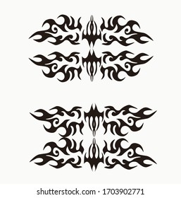 Tribal art tattoo set with Maori ethnic elements. tattoo tribal abstract sleeve, black arm shoulder tattoo fantasy pattern vector, sketch art design isolated
