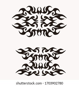 Tribal art tattoo set with Maori ethnic elements. tattoo tribal abstract sleeve, black arm shoulder tattoo fantasy pattern vector, sketch art design isolated. 