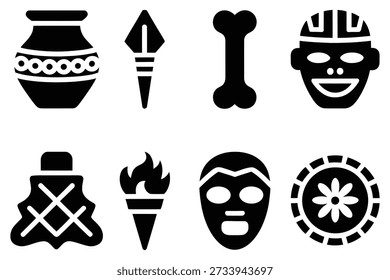 Tribal artifacts and masks spear