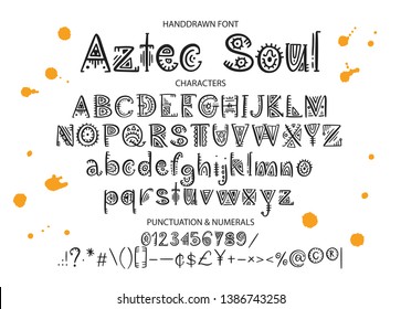 Tribal Aztec Alphabet. Vector ethnic letters with peru decorations. Decorative hand drawn geometric ABS letters for your design.
