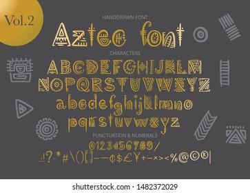 Tribal Aztec Alphabet. Vector ethnic letters with peru decorations. Decorative hand drawn geometric ABS letters for your design.