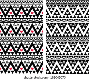 Tribal aztec colorful seamless pattern with heart - two versions