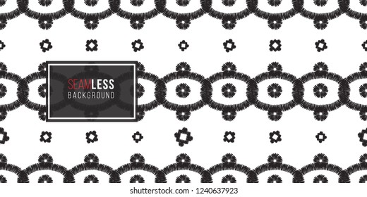 Tribal aztec eye, dots, square. Seamless pattern background. Black and white graphic. Geometric embroideries shapes in minimalistic ethnic, boho, aztec, hipster style.