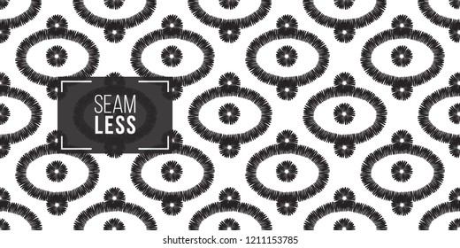 Tribal aztec eye. Seamless pattern background. Black and white graphic. Geometric embroideries shapes in minimalistic ethnic, boho, aztec, hipster style.