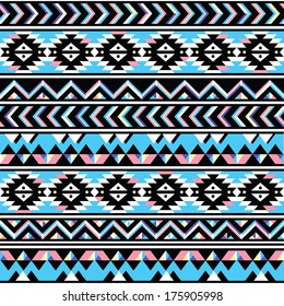 Tribal Aztec seamless blue and pink pattern 