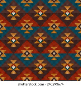 Tribal Aztec Seamless Pattern on the wool knitted texture