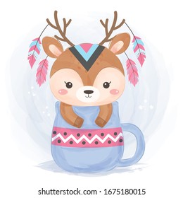 tribal baby deer illustration, animal clipart for scrapbooking and decoration.