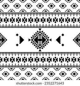Tribal background design with abstract geometric shapes. Seamless ethnic pattern. Folk ornament design for textile template and ornament. Black and white colors.