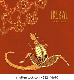 Tribal background with kangaroo, vector illustration. Australian Aboriginal style, dot painting elements.