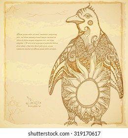 Tribal background with patterned penguin