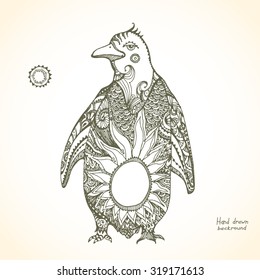 Tribal background with patterned penguin
