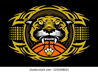 Tribal Basketball Team Design With Cougar Mascot For School, College Or League