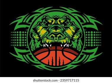 tribal basketball team design with gator mascot for school, college or league sports